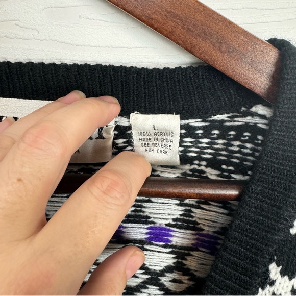 Vintage Knit Knit Black Purple White Cardigan Knit Halloween Fall Grandpa - Picture 7 of 12